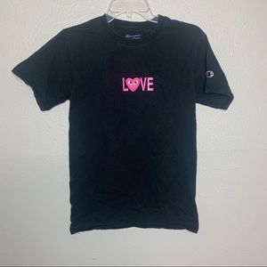 Champion customized black tee pink love heart size small